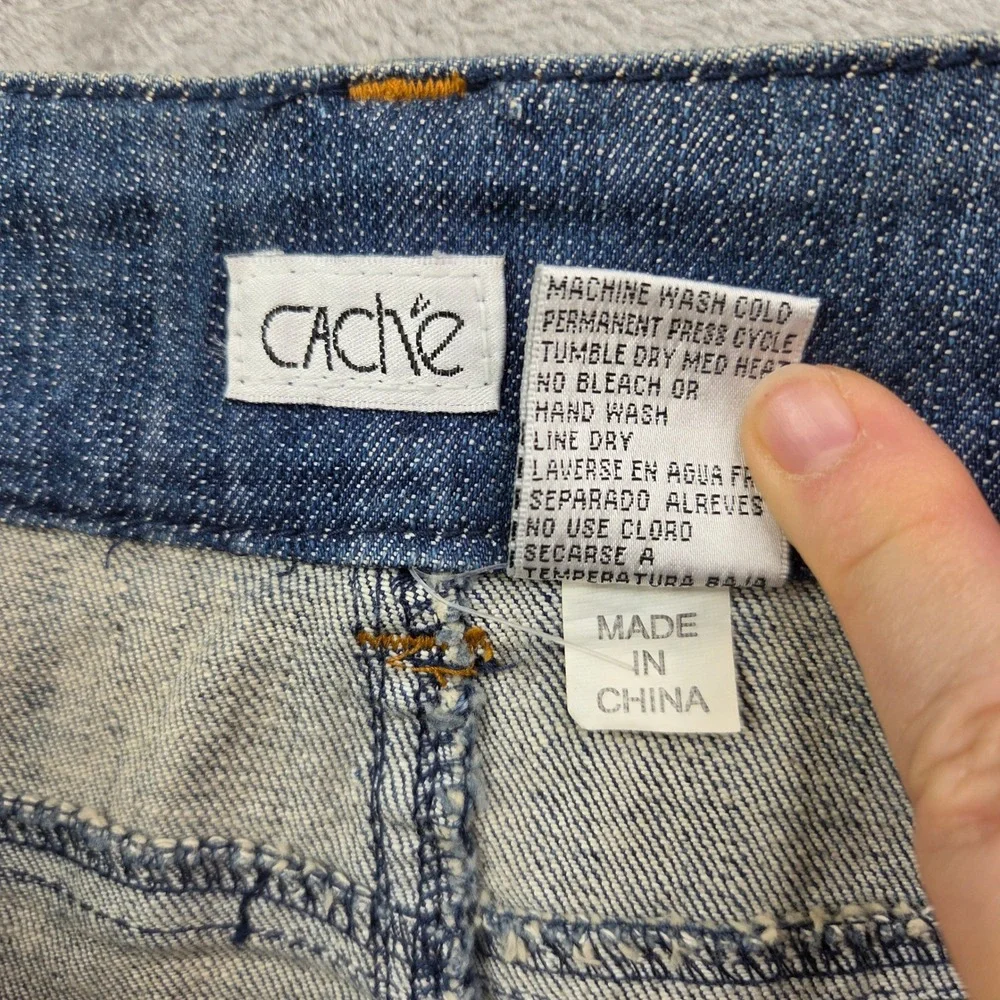 Cache Denim Mini Skirt Women's 4 Blue Vintage Studded Embellished Y2K Festival